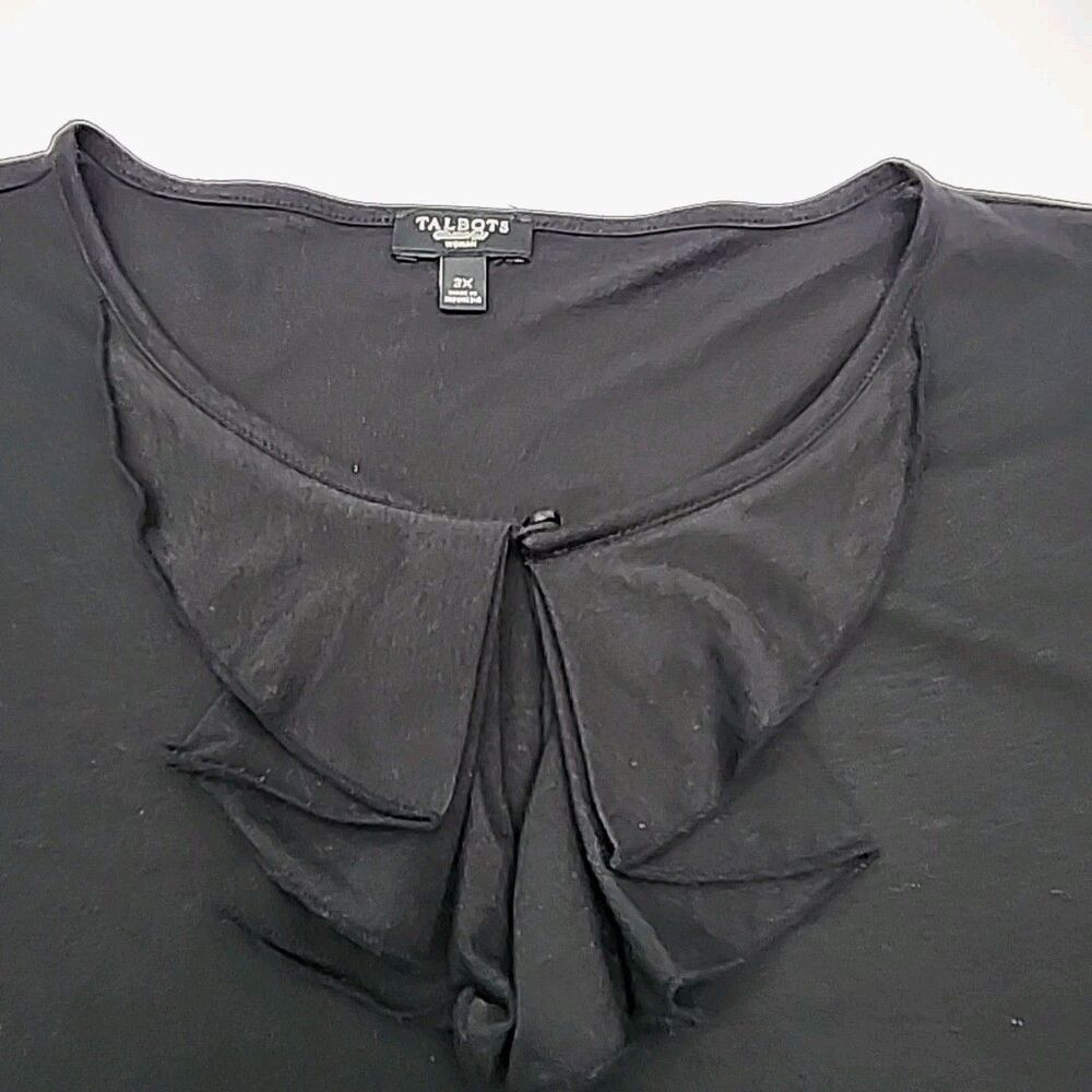 Talbots Shirt T-Shirt Knit Black Short Sleeve Top Plus Sz 2X Cotton Modal Ruffle - Picture 5 of 11